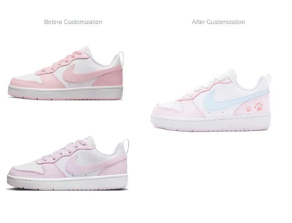 Custom Sneakers Nike Court Borough Sweet Cat Paw  Fresh Girly Style  Cute & Playful  Low-Top Women's Skateboarding Sneakers