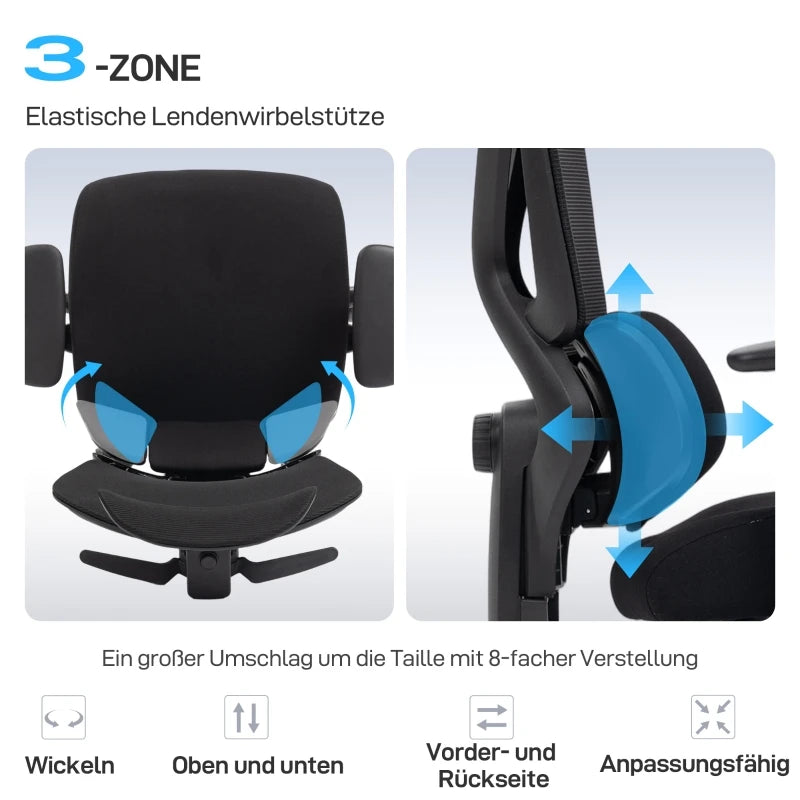 Ergonomic Office Chair with Lumbar Support, Mesh Back, Adjustable Armrests, Headrest, Wheels & Reclining Footrest for Home Office