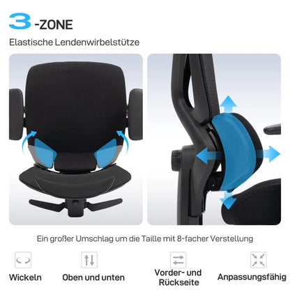 Ergonomic Office Chair with Lumbar Support, Mesh Back, Adjustable Armrests, Headrest, Wheels & Reclining Footrest for Home Office