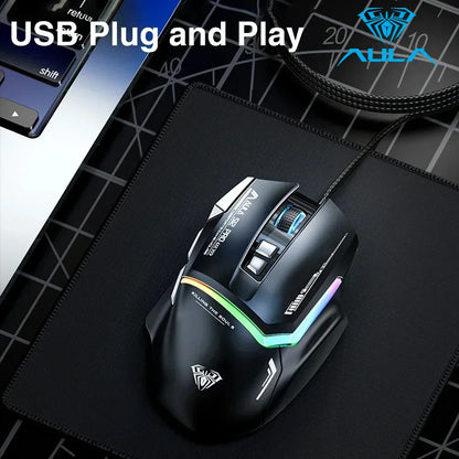 Ratón mecánico con cable AULA S12Pro 1000HZ 12800DPI RGB de baja latencia con macros configurables para esports, accesorios gaming para PC