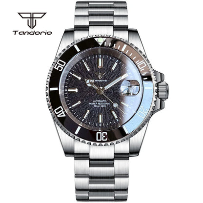 Tandorio 40mm Automatic Watch  NH35 / Miyota 8215 Movement, Sapphire Crystal, Textured Dial, Date & Stainless Steel Bracelet
