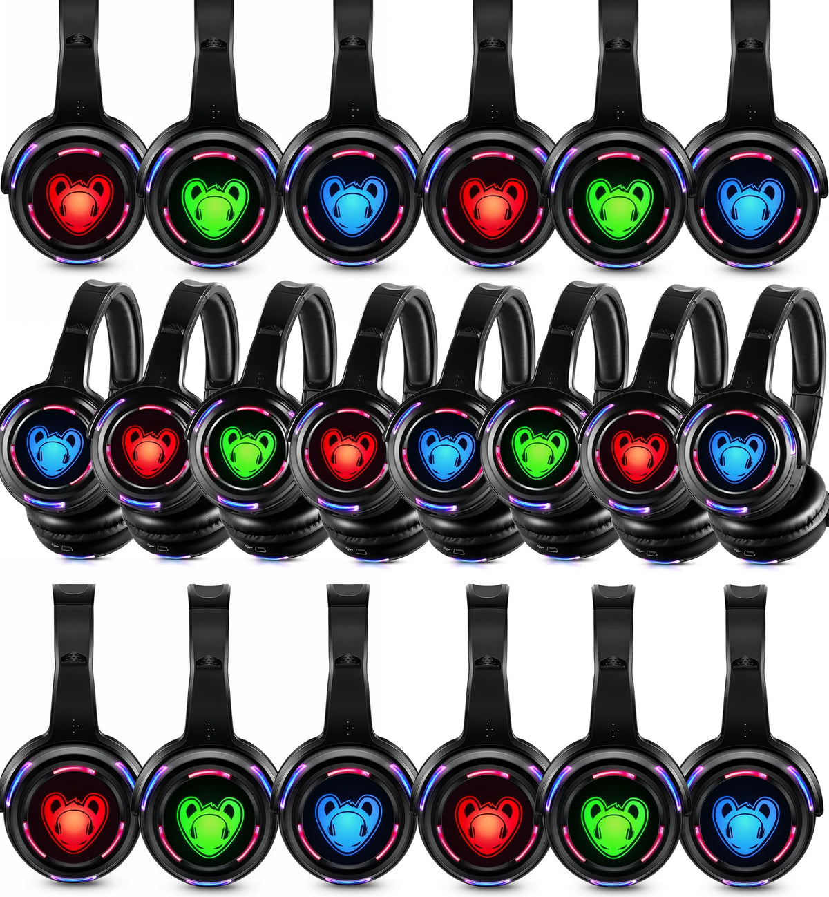Silent Disco Wireless Headphones RF LED DJ Party Headset 863–865MHz/915MHz with 3-Channel LED Lighting & 10H Battery