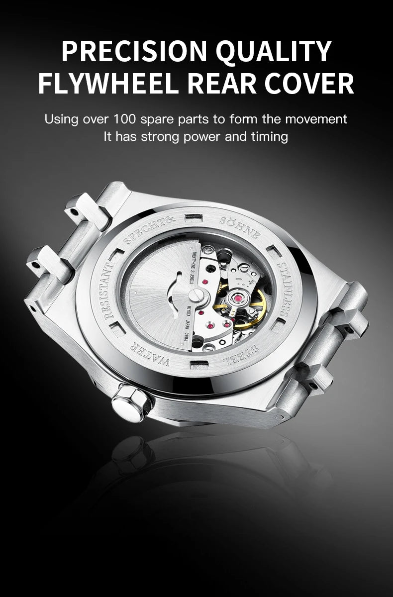 Specht & Sohne New 40mm Men Automatic Mechanical Watches Men Luxury Stainless Steel Watch Rubber Relogio Masculino Waterproof