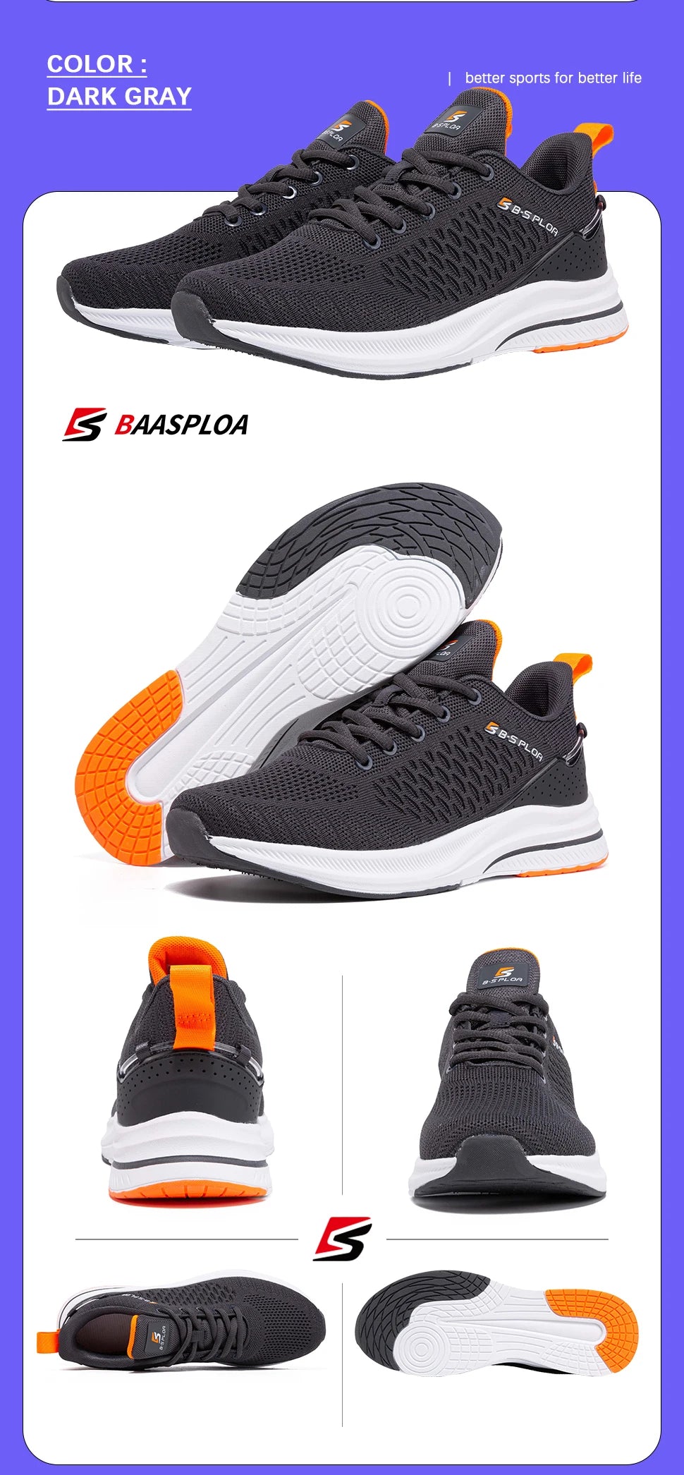 Baasploa Men Running Sneakers Brand Casual Lightweight Designer Mesh Jogging Shoes Male Breathable Lace-Up Sports Walking Shoes