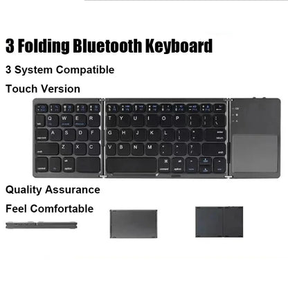 Three Bluetooth Keyboard with Touchpad Tri-fold Keyboard Mini Keyboard Rechargeable Keyboard for PC Windows Android IOS Mac
