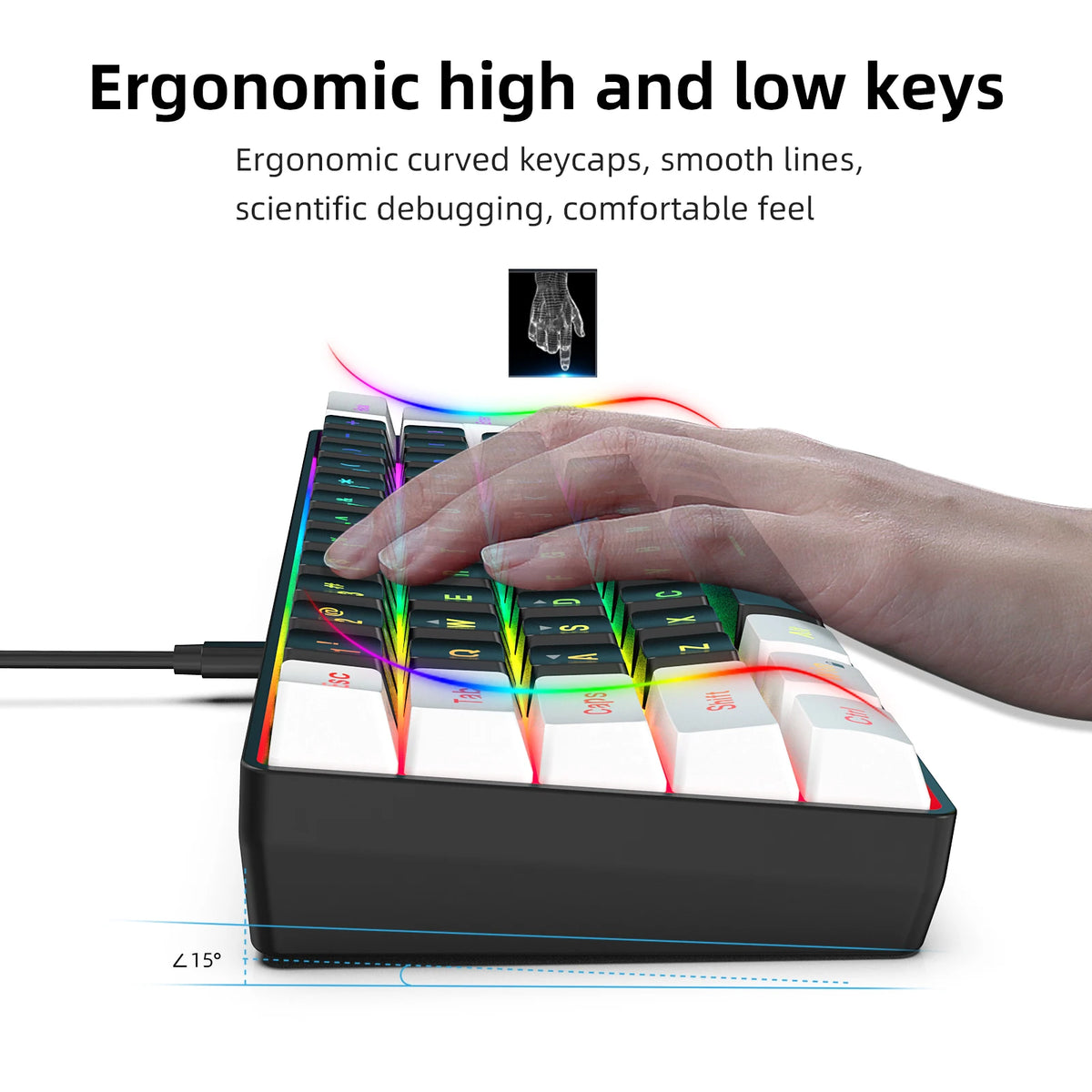 60% Gaming Keyboard Wired RGB Backlit Mini 61 Keys Membrane Keyboard Anti-Ghosting No-Conflict Ultra-Compact for Gamers