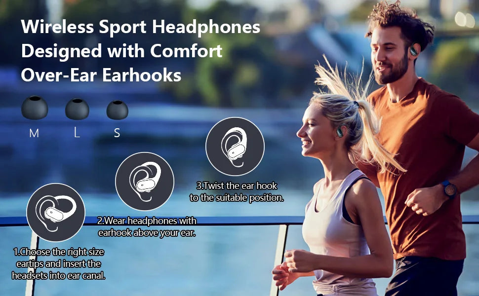 Bluetooth 5.3 Earphones True Wireless Headphones – Bluetooth 5.3 Earphones with Mic, Sports Earhooks, Noise Reduction, Waterproof TWS Bluetooth 5.3 Earphones for Running, Gym & Outdoor Use