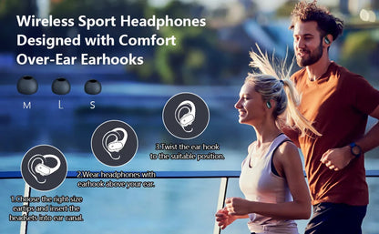 Bluetooth 5.3 Earphones True Wireless Headphones – Bluetooth 5.3 Earphones with Mic, Sports Earhooks, Noise Reduction, Waterproof TWS Bluetooth 5.3 Earphones for Running, Gym & Outdoor Use