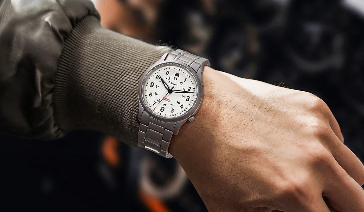 BERNY Titanium Watches for Men Classic Mens Field Watch Easy Read Outdoor Quartz Wristwatch Super Luminous Sapphire 5ATM