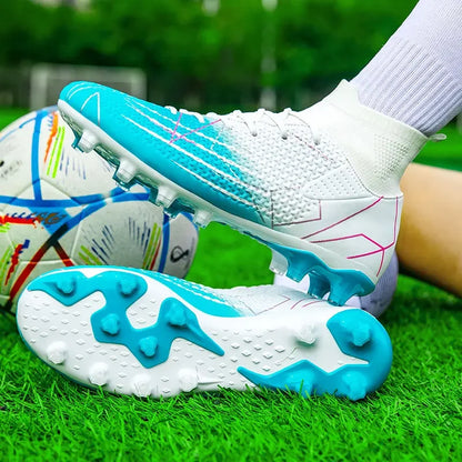 New Professional High Top Football Shoes Artificial Grass Leather Youth Students Training Soccer Shoes for Men And Women Sports