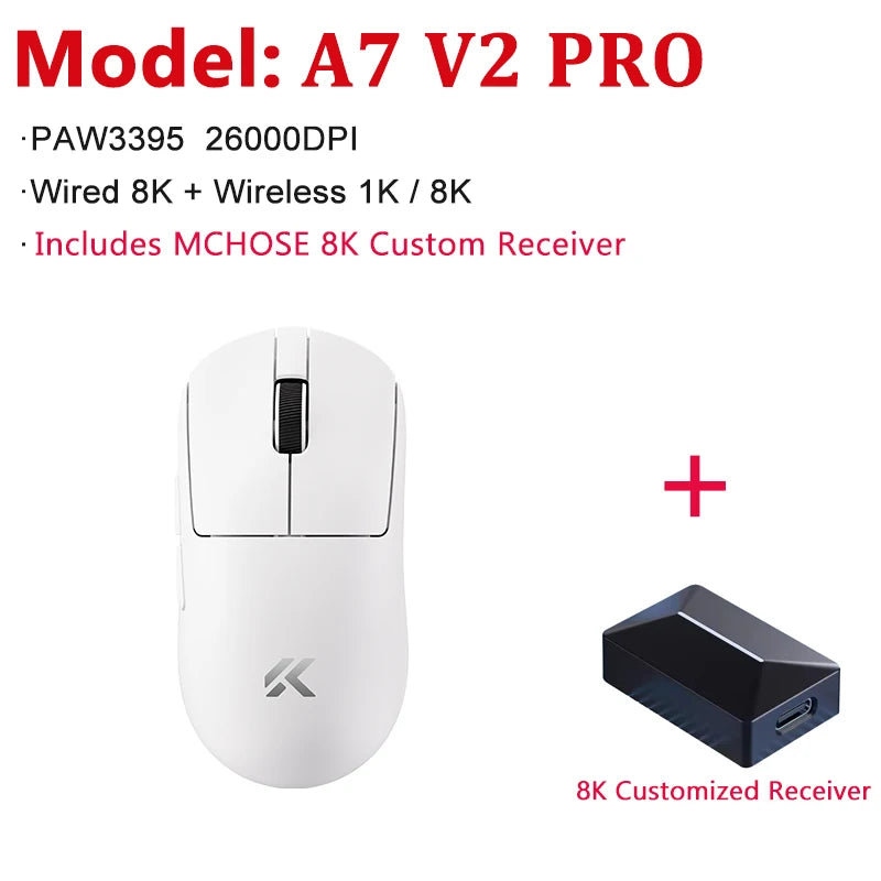 Ratón gaming inalámbrico ultraligero MCHOSE A7 V2 Ultra / Pro Dual 8000Hz PAW3950 TI 42000DPI para PC y gamers de e-sports