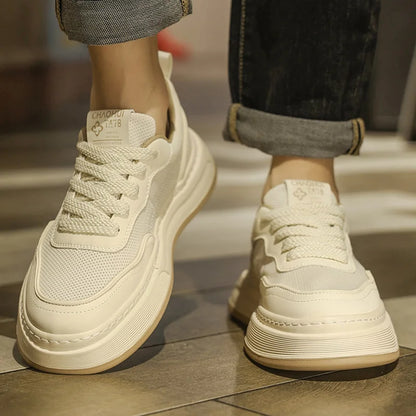 Men's Ultralight Breathable Mesh Sneakers 2025 Fashion Thick Sole Casual Shoes Comfortable Lace-up Trainers for Daily Walking