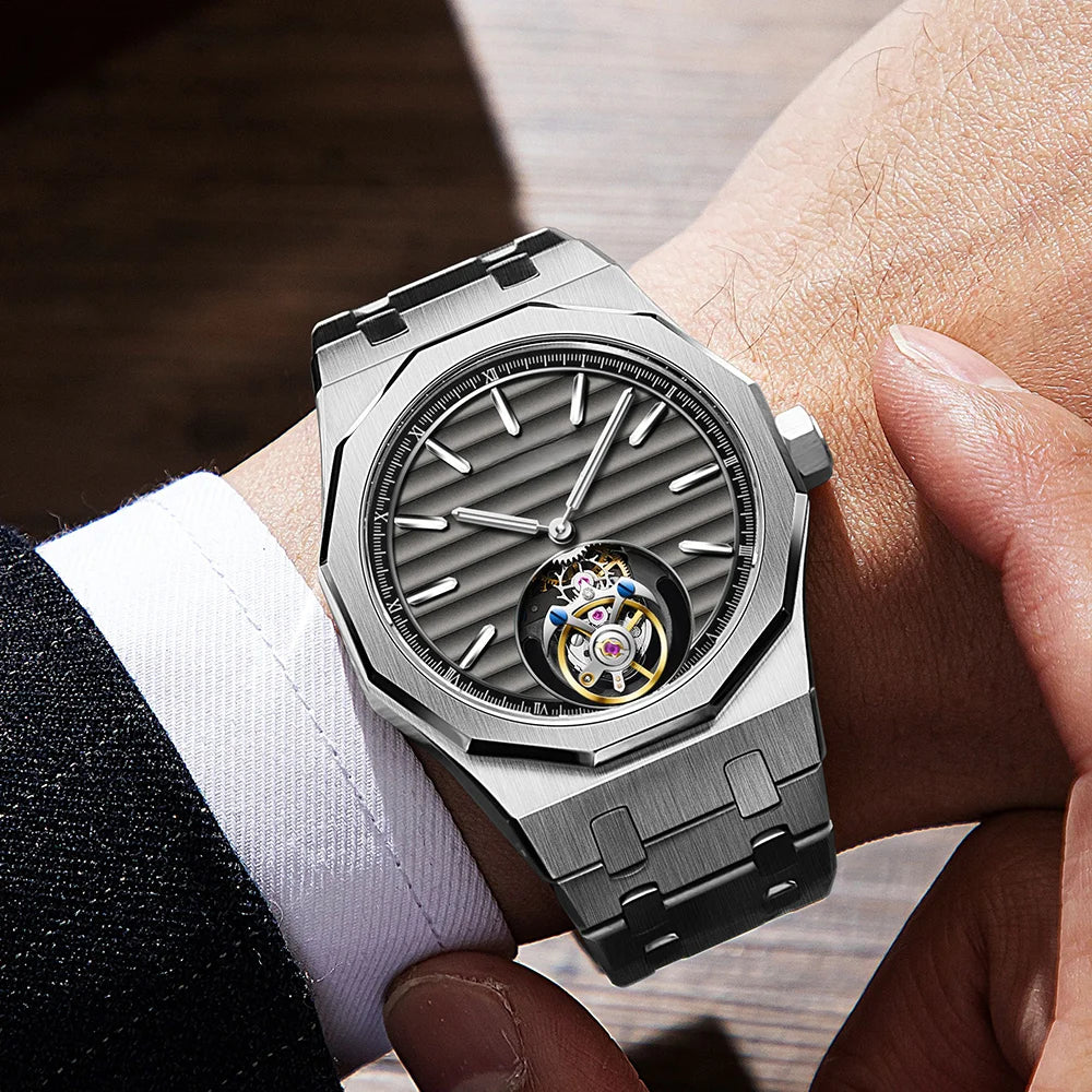 Raymondoya Men Flying Tourbillon Movement Mechanical Automatic Luxury Watches Wristwatches Skeleton Watch Brand For Man Sapphire