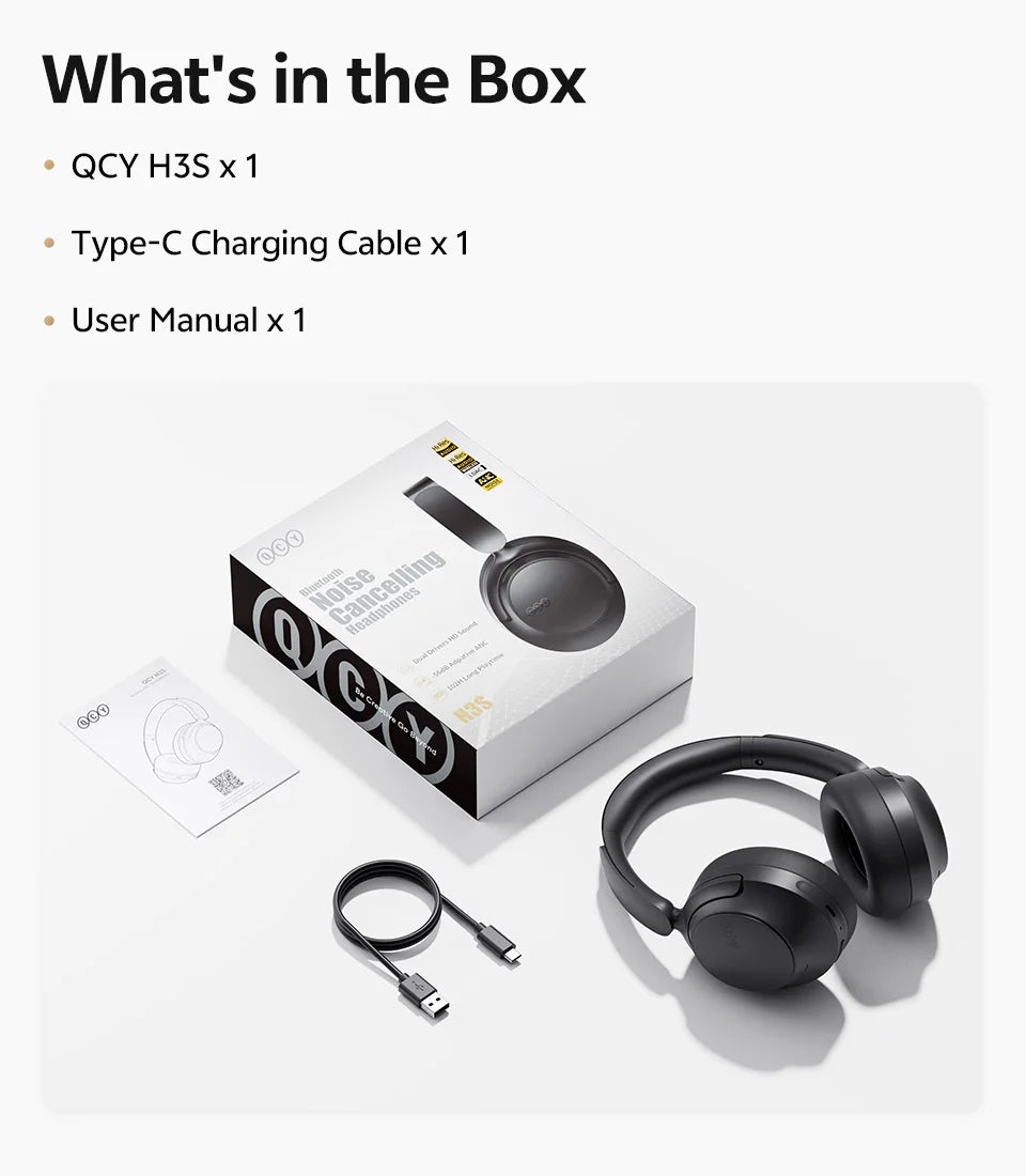 QCY H3S – Adaptiver ANC-Over-Ear-Bluetooth 6.0-Kopfhörer mit -56dB – Hi-Res LDAC Wireless-Headset, 102H Akku, räumlicher Klang mit Dual-Treiber