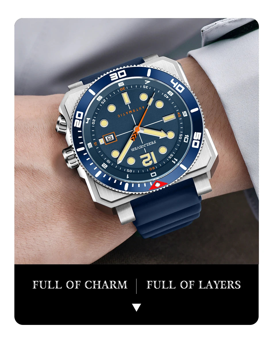 FeelNever 8215 Movement Automatic Dive Watch for Men Super Luminous 316 Steel Wristwatch Sapphire Sports Mechanical Male Watches