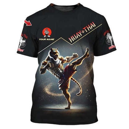 Stylové nové pánské tričko s grafikou Muay Thai, 3D potiskem tygra a draka, personalizovaným jménem a výrazným designem, letní tričko na gym a fitness