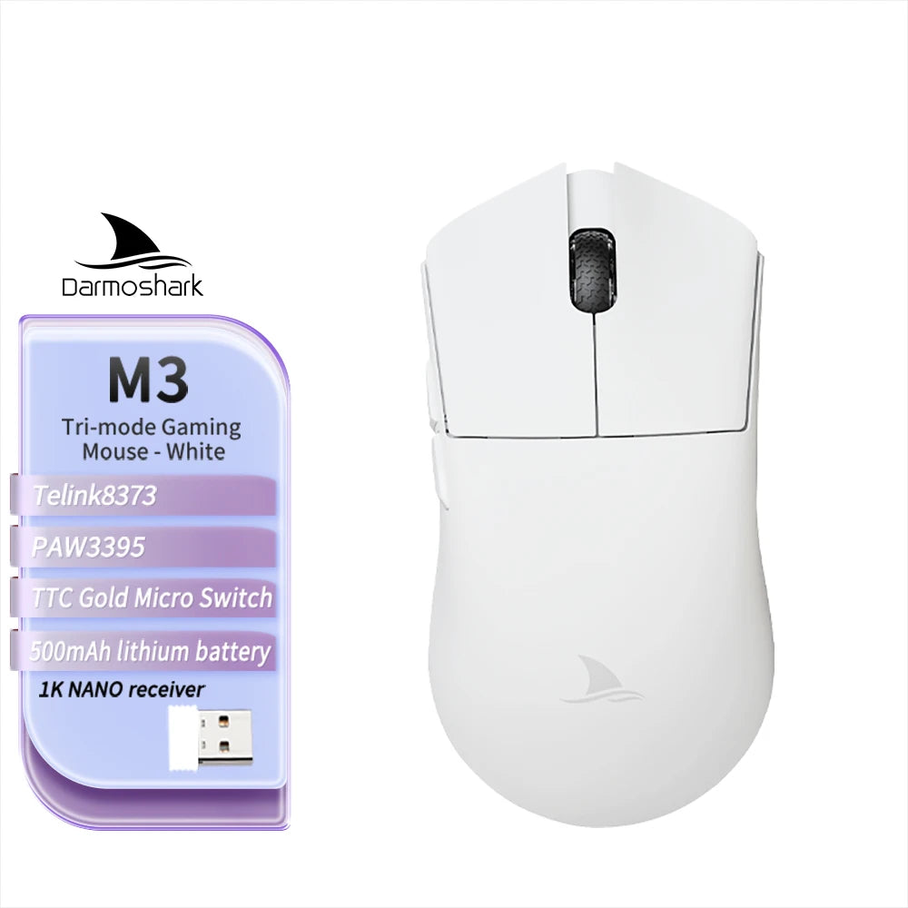 Ratón gaming Darmoshark M3 V2 Double 8K inalámbrico trimodo 26KDPI con sensor PAW3395, ratón macro para manos grandes para ordenador portátil y PC