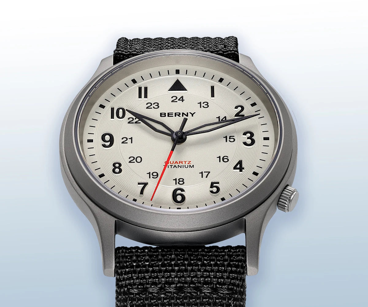 BERNY Titanium Watches for Men Classic Mens Field Watch Easy Read Outdoor Quartz Wristwatch Super Luminous Sapphire 5ATM