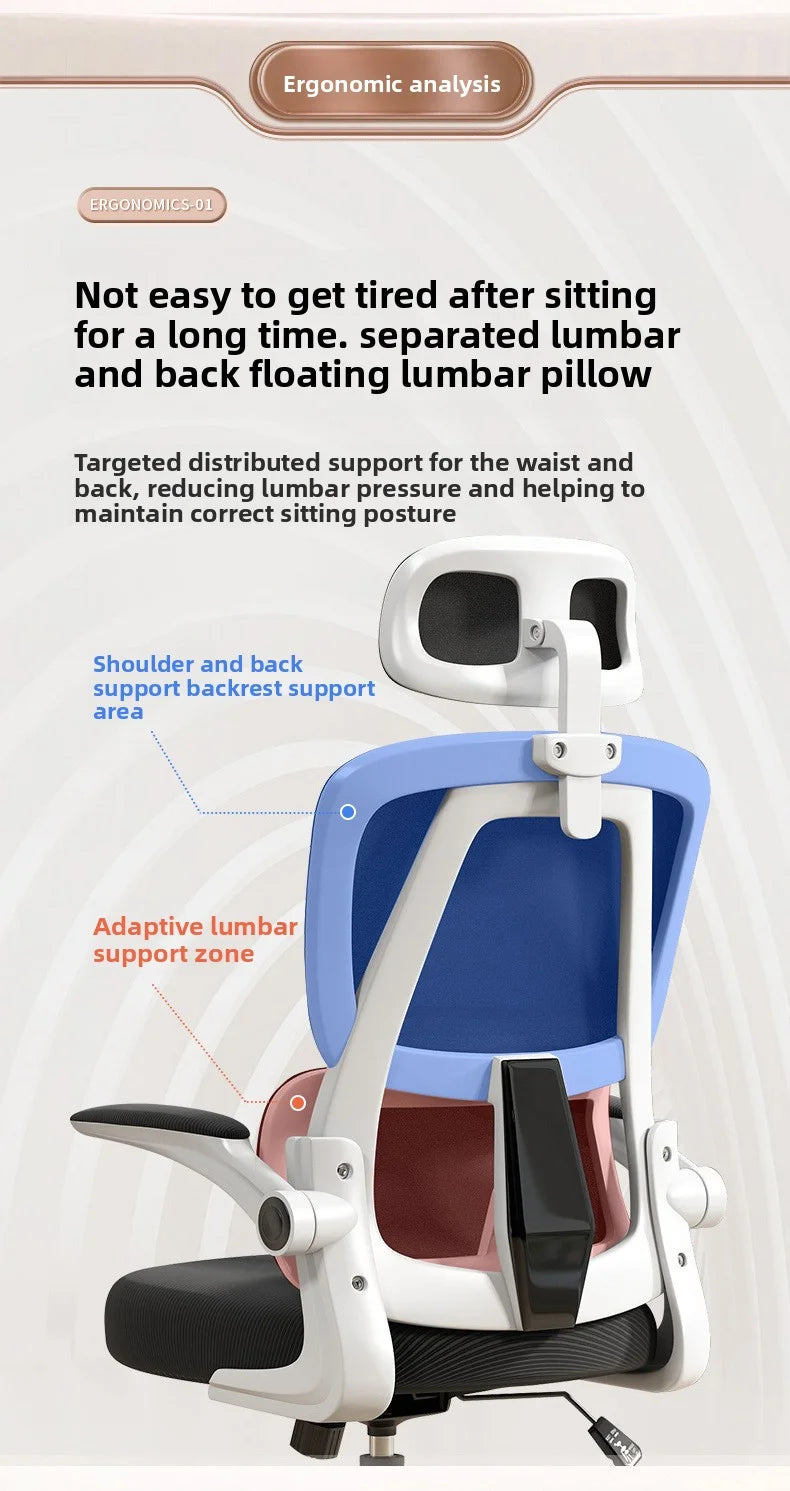 Ergonomic Home Office Chair with Back Support, Comfortable Desk Chair for Students, Rolling Study Chair with Armrests for Long Sitting