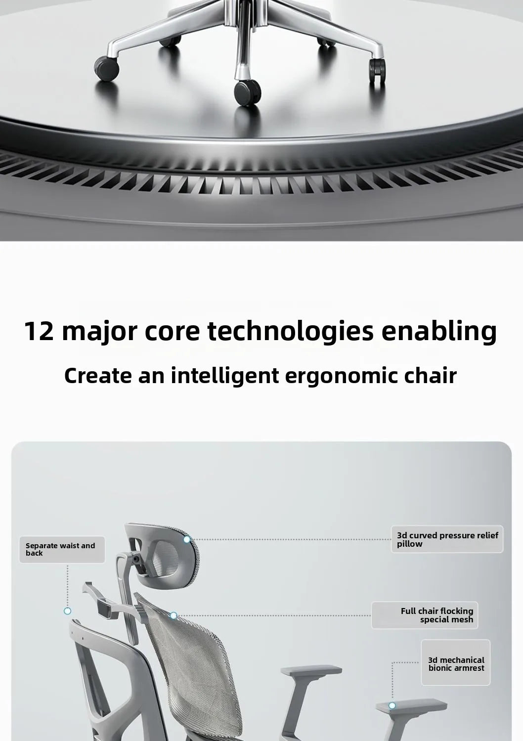 Nastavitelná ergonomická kancelářská židle ze síťoviny, prodyšná počítačová židle s vysokým opěradlem, 6D bederní opěrkou a výsuvnou podnožkou