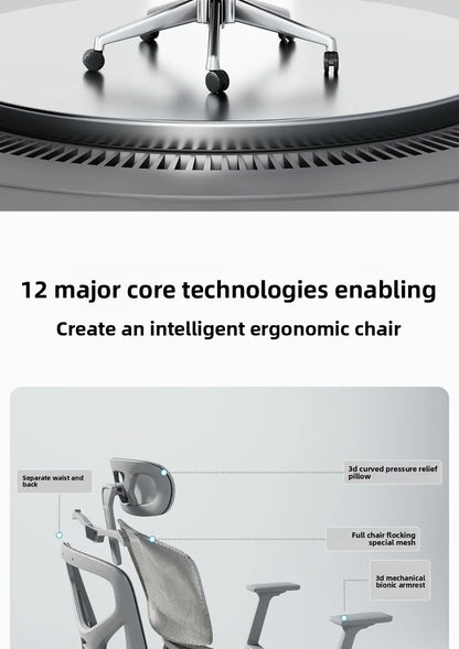 Nastavitelná ergonomická kancelářská židle ze síťoviny, prodyšná počítačová židle s vysokým opěradlem, 6D bederní opěrkou a výsuvnou podnožkou