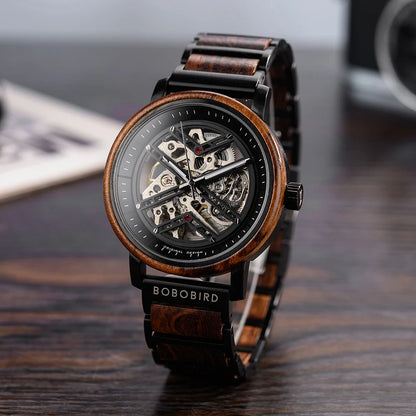 Automatic Mechanical Watch BOBO BIRD New Top Business Men Wooden Wristwatch Unique Custom Engraved Watches Christmas Gift Box