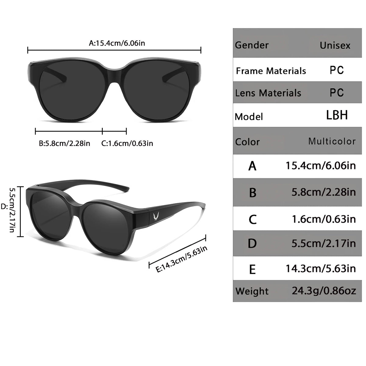 Over Glasses with Box Cover Over Myopia Eyeglasses Unisex Round Shades with UV protection Outdoor Sports Fishing Hiking Cycling