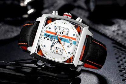 Automatic Watches for Men Mechanical Genuine Leather Stainless Steel Black Orange Blue Casual 40mm Perspective See Through Watch