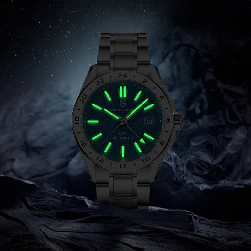 PAGANI DESIGN Novos relógios mecânicos GMT para homem, resistentes à água até 100 m, com vidro de safira, relógio automático para homem PD-1792 Relógio Masculino