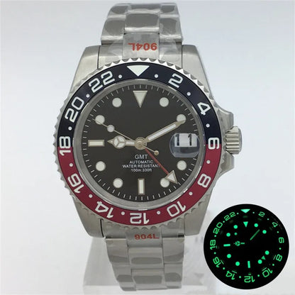 BLIGER 40mm NH34 GMT Watch For Men Mechanical Wristwatch Luminous Bezel Sapphire Glass Stainless Steel Bracelet Reloj Hombre