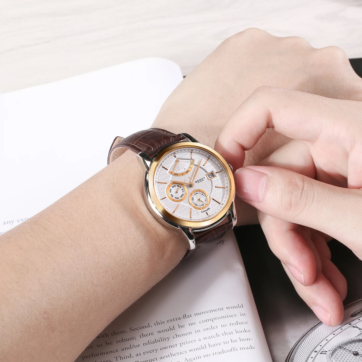 BERNY Luxury Automatic Watches for Men Fashion Elegant Mechanical Wristwatch Sapphire Date Week High-end Men's Dress Watch