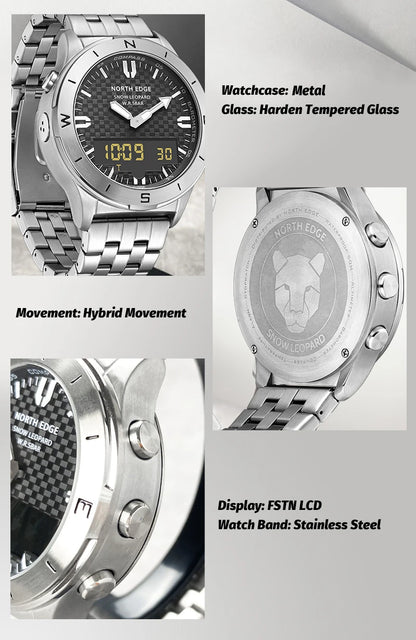 NORTH EDGE Men's Sports Digital Watches Business Luxury Watch For Men Waterproof 50M Altimeter Barometer Compass Luminous Clock