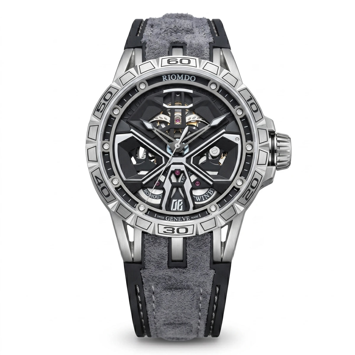OBLVLO Mens Luxury Machinery Skeleton Mechanical Automatic Watches Analog Big Dial Blue Rubber Band Military Watch RD-909