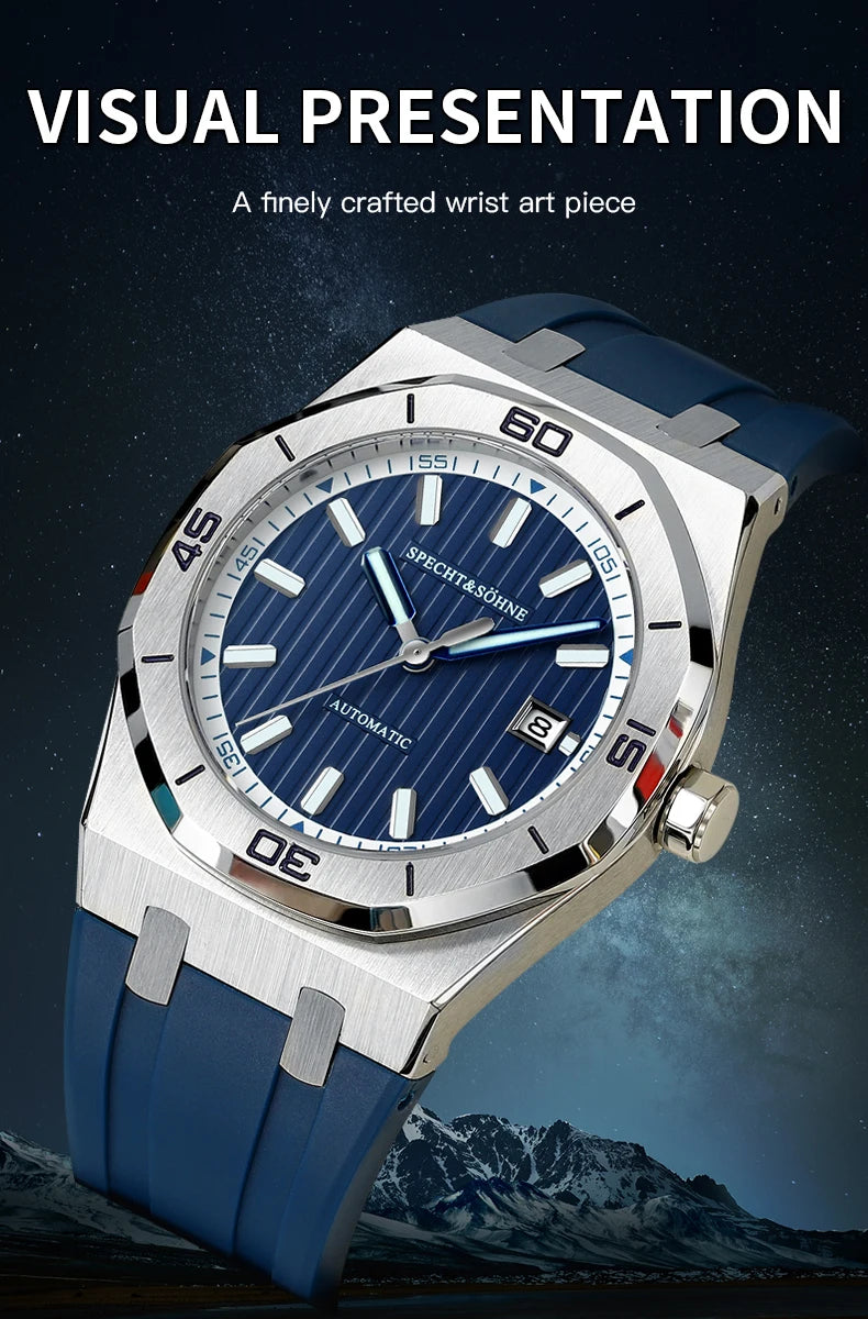 Specht & Sohne New 40mm Men Automatic Mechanical Watches Men Luxury Stainless Steel Watch Rubber Relogio Masculino Waterproof