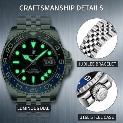PAGANI DESIGN Men Automatic Watches Sapphire Glass 40mm Ceramic GMT Mechanical Wristwatch Top Brand Sports Waterproof Men Watch