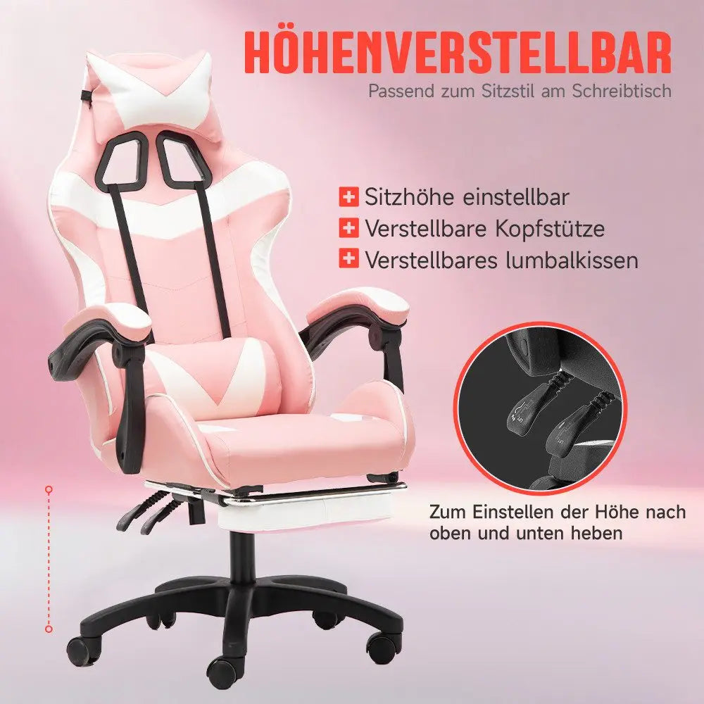 Ergonomic Gaming Chair with Lumbar Support, PU Leather Office Chair, Adjustable Height Computer Chair with Headrest, 360° Swivel