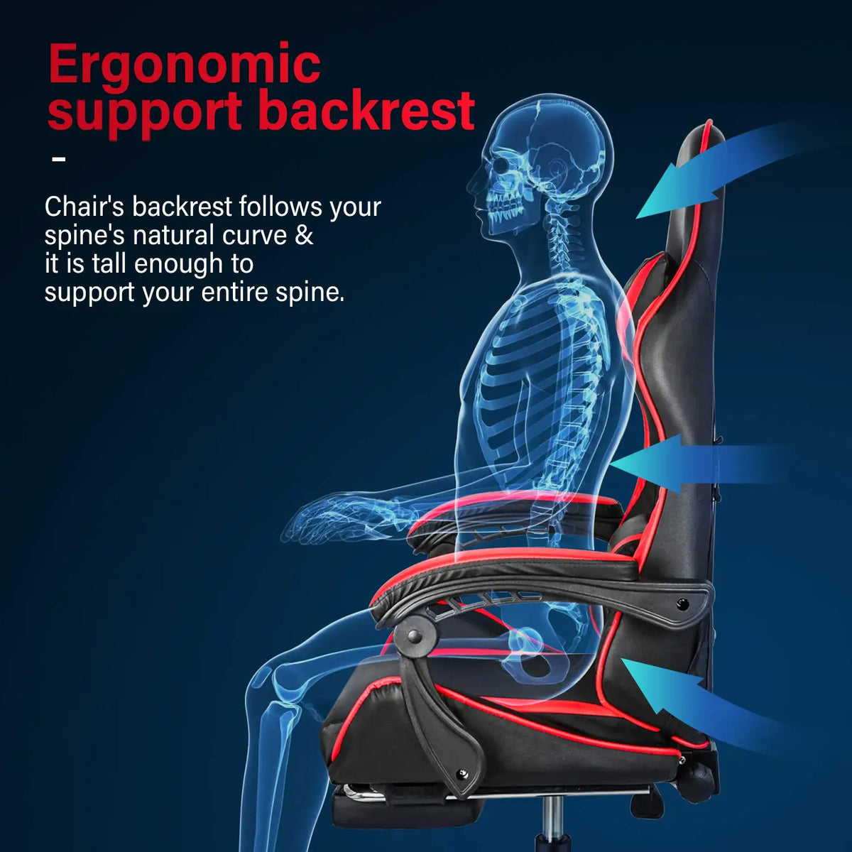 Ergonomic Gaming Chair with Footrest & Headrest, Adjustable Reclining Computer Chair with Lumbar Support, 360° Swivel Racing Chair for Gaming & Office