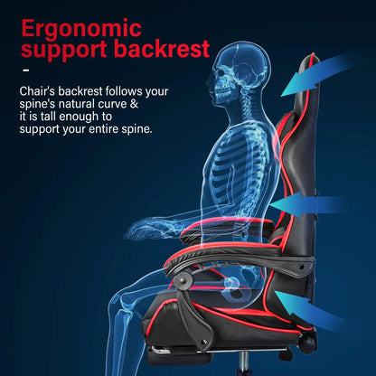 Ergonomic Gaming Chair with Footrest & Headrest, Adjustable Reclining Computer Chair with Lumbar Support, 360° Swivel Racing Chair for Gaming & Office