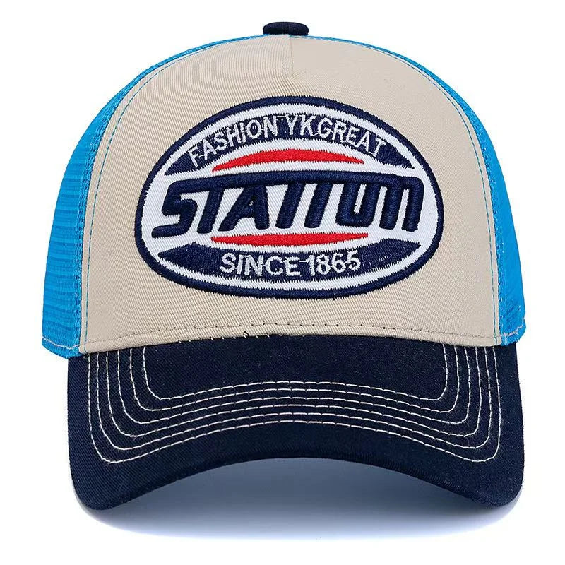 New Style Unisex Baseball Cap Classic STATION  Letter Pattern Mesh Cap Men and Women Breathable Streetwear Summer Trucker Hat