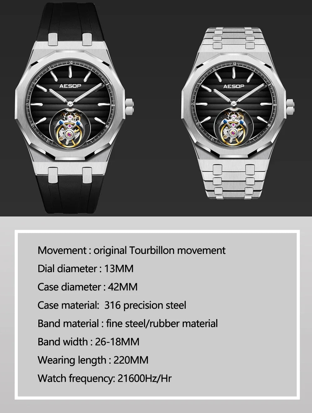 Raymondoya Men Flying Tourbillon Movement Mechanical Automatic Luxury Watches Wristwatches Skeleton Watch Brand For Man Sapphire