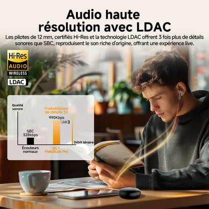 QCY MeloBuds Pro Adaptive Hybrid Active Noise Cancelling Wireless Earbuds – 46dB ANC, Bluetooth 5.3, LDAC Hi-Res Audio, 34H Playtime