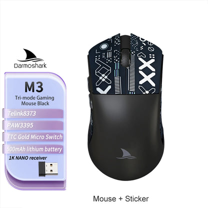 Ratón gaming Darmoshark M3 V2 Double 8K inalámbrico trimodo 26KDPI con sensor PAW3395, ratón macro para manos grandes para ordenador portátil y PC