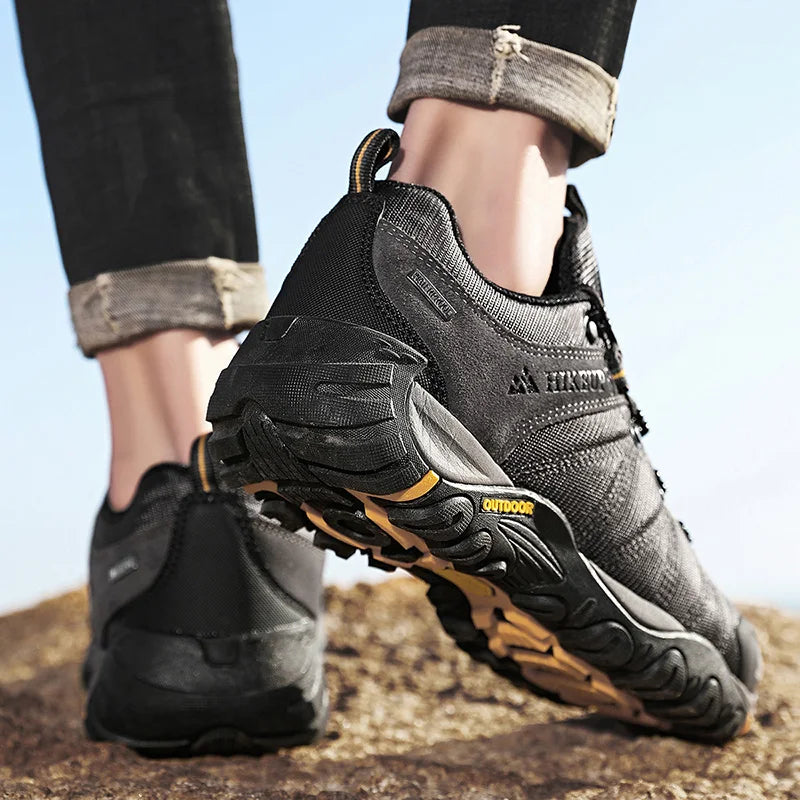 HIKEUP Celoroční pánské turistické boty pro outdoorové sporty z pravé kůže, odolné proti opotřebení, horolezecké boty s gumovou podrážkou, trekingové tenisky