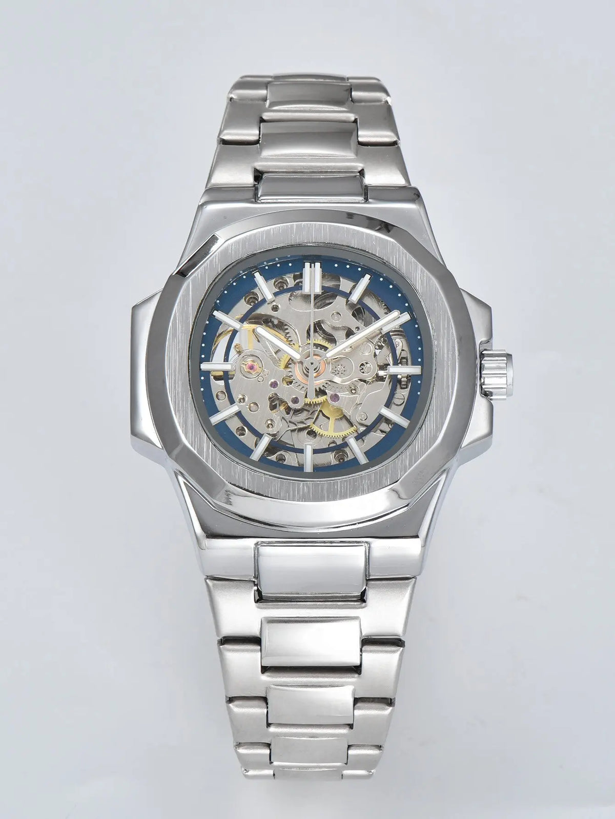 LONGLUX HOT SALE automatic mechanical men watch wholesale no logo waterproof skeleton business  stainless steel gift watch