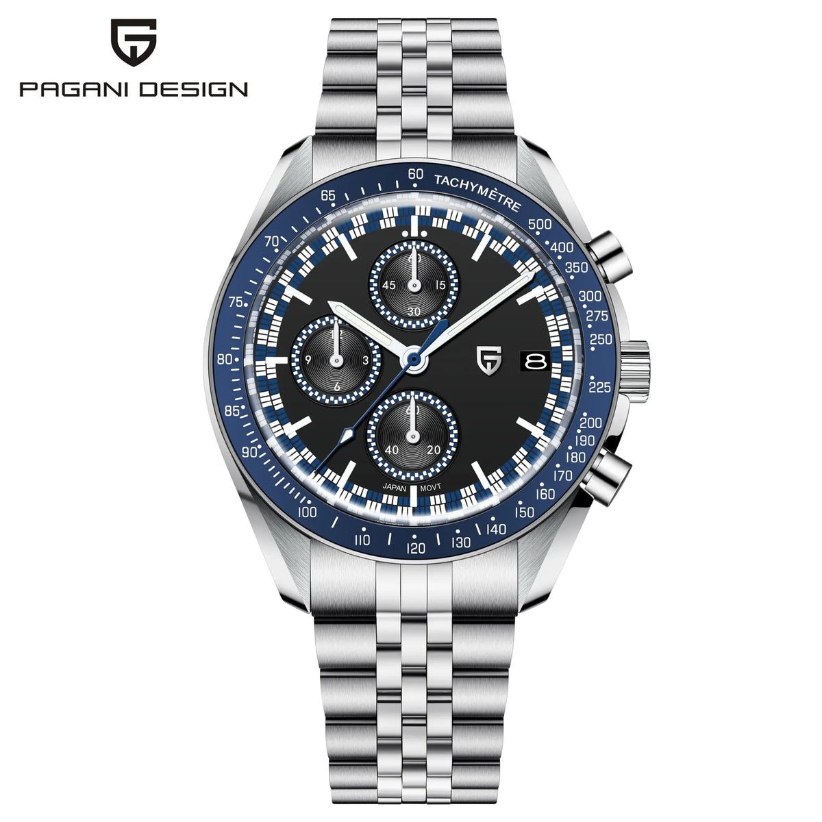 PAGANI DESIGN Top Luxury Men's Quartz Watch Business Elite VK67 Stainless Steel Sapphire Glass 100m Dive Calendar Luminous Watch