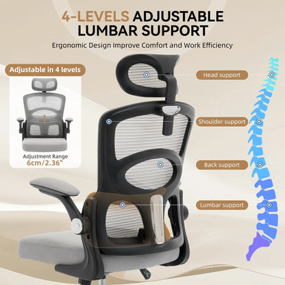Ergonomic High Back Mesh Office Chair with Adjustable Headrest, Lumbar Support, 360° Swivel Rolling Computer Gaming Chair for Home Office