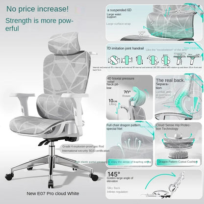 New E07 Pro Ergonomic Chair Sedentary Comfort Office Chair Home Study Gaming Chair Backrest Adjustable Seat with Footrest