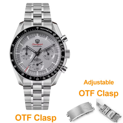 Watchdives WD1863 39mm VK63 Chronograph Watch Vintage Stainless Steel Sapphire OTF Clasp Waterproof Luminous Watches for Men
