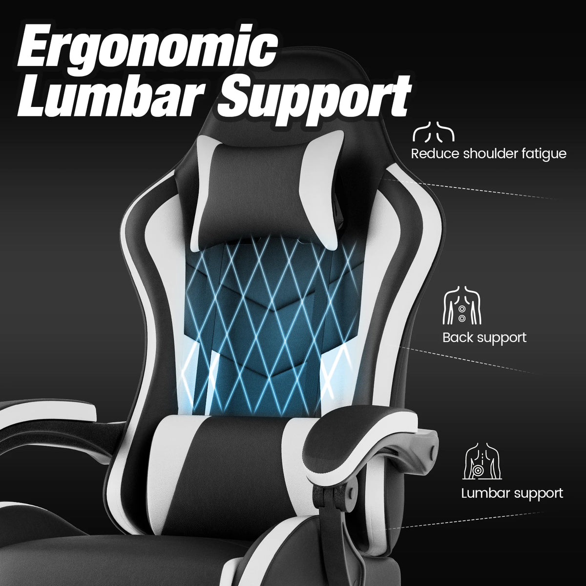 WOTSTA Ergonomic Racing Gaming Chair with Lumbar Support, Adjustable Headrest, Swivel Computer Office Chair for Home & Work