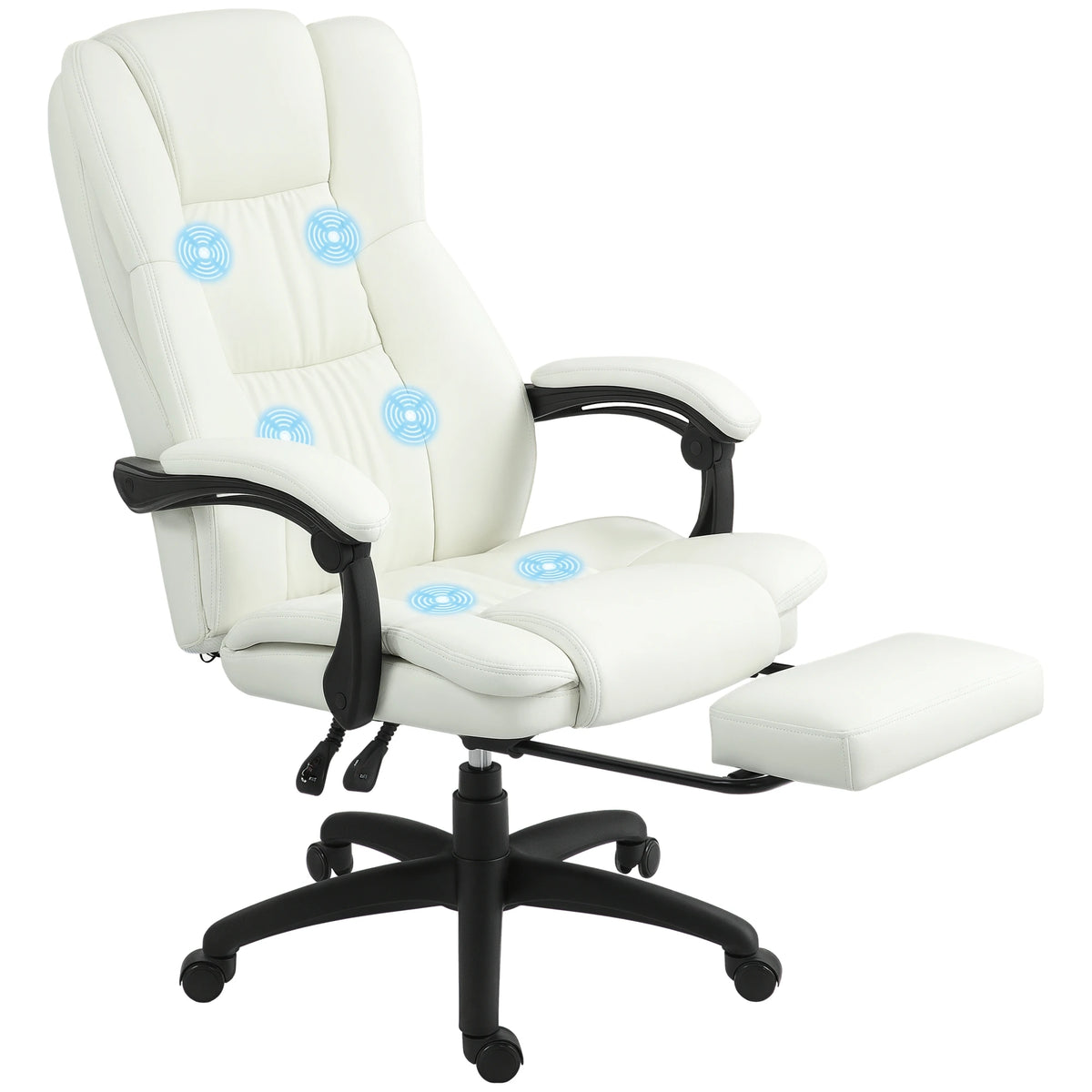 Vinsetto Massage Office Chair with Adjustable Height, Swivel Executive Desk Chair with Footrest, Reclining PU Leather Computer Chair